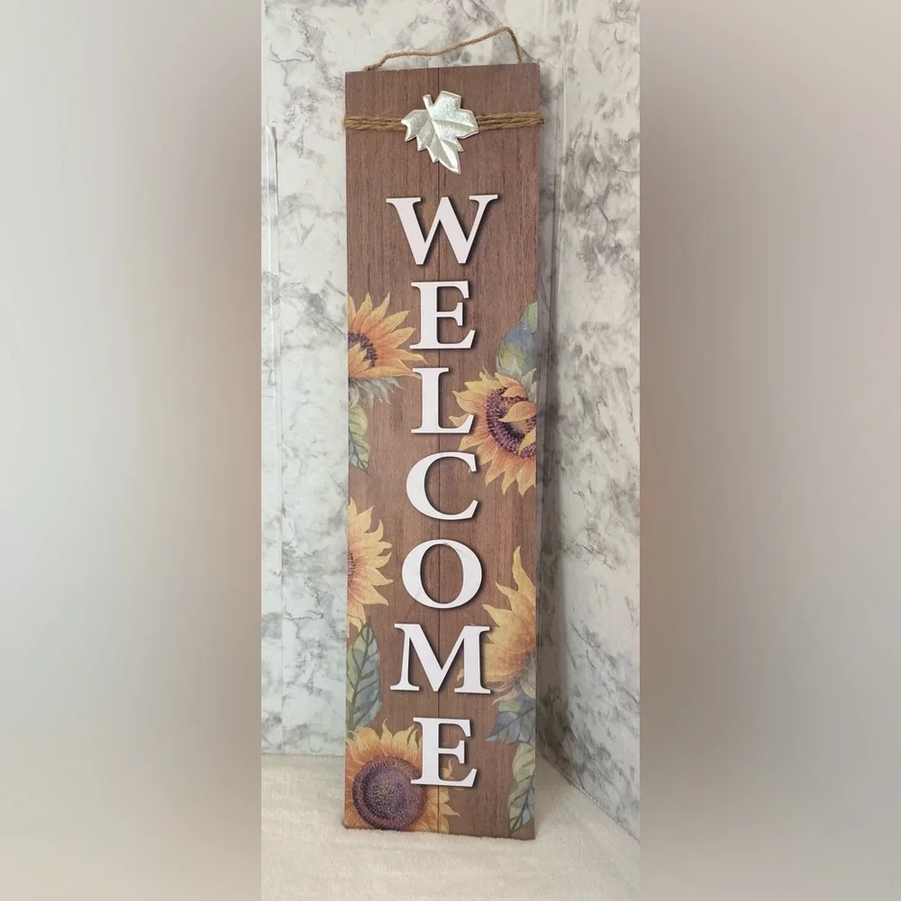 NWT Sunflower 3 Piece Fall Decorations Welcome Sign and Shelf Sitters
